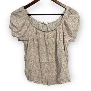 Pink Rose Floral Print Puff Sleeve Top